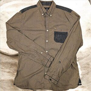 Buffalo David Bitton Slim Fit Mens Shirt M/M Brown Patterned Long Sleeve Cotton